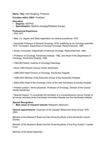 Ulrik Ringborg Curriculum Vitae - OECI