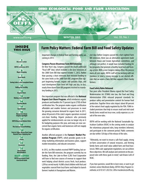 Farm Policy Matters: Federal Farm Bill and Food Safety Updates