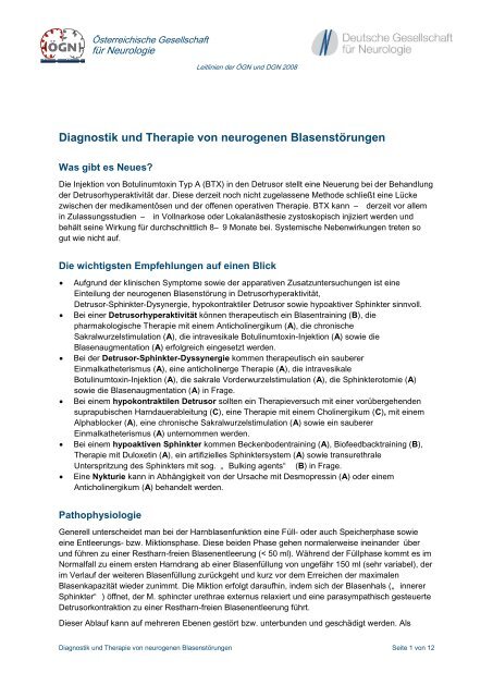 Diagnostik und Therapie von neurogenen BlasenstÃ¶rungen