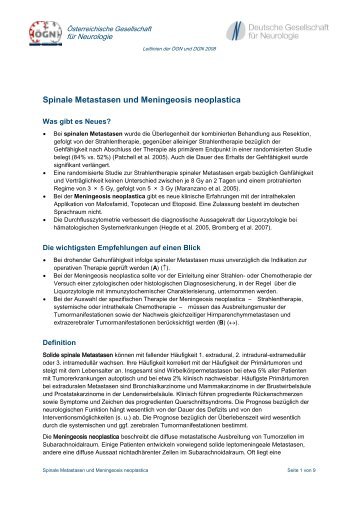 Spinale Metastasen und Meningeosis neoplastica - Ãsterreichische ...