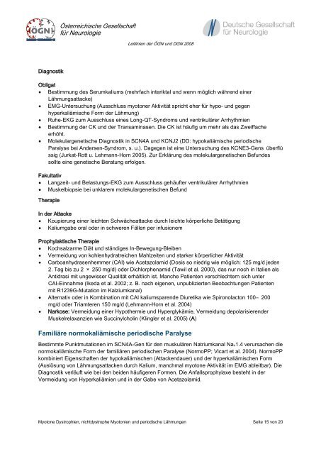 Myotone Dystrophien, nichtdystrophe Myotonien und periodische ...