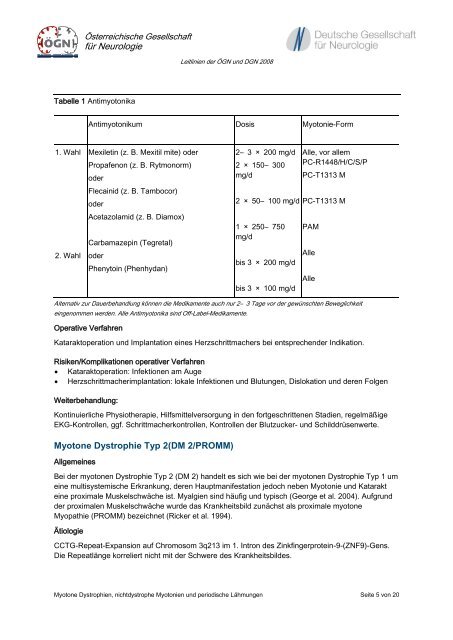 Myotone Dystrophien, nichtdystrophe Myotonien und periodische ...