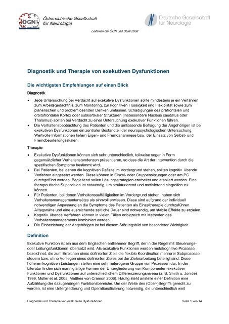 Diagnostik und Therapie von exekutiven Dysfunktionen