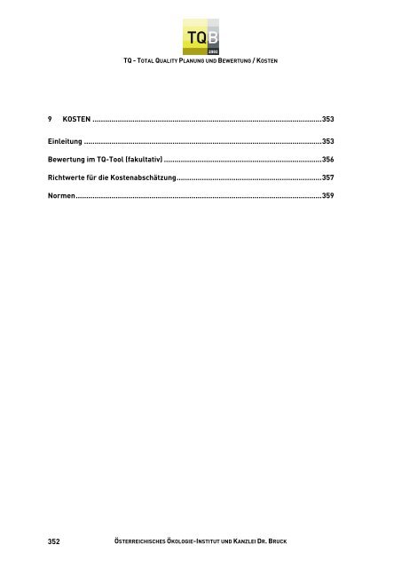 TQB-Bewertungskategorie 9 - Kosten