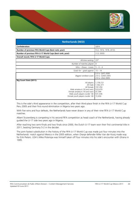 FIFA U-17 World Cup Mexico 2011 Statistical Kit: Event edition