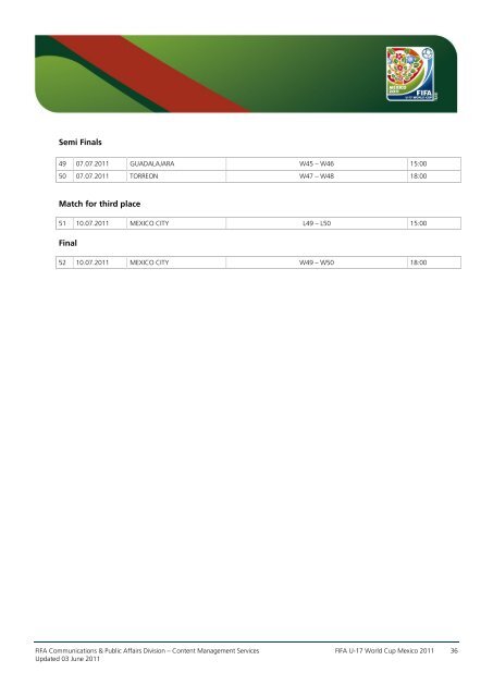 FIFA U-17 World Cup Mexico 2011 Statistical Kit: Event edition