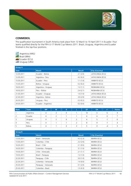 FIFA U-17 World Cup Mexico 2011 Statistical Kit: Event edition