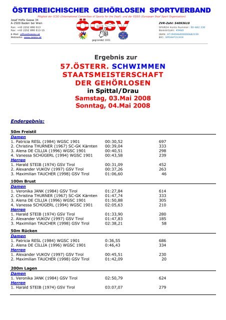 57.ÖSTM Schwimmen in Spittal/Drau(K) - Österreichischer ...