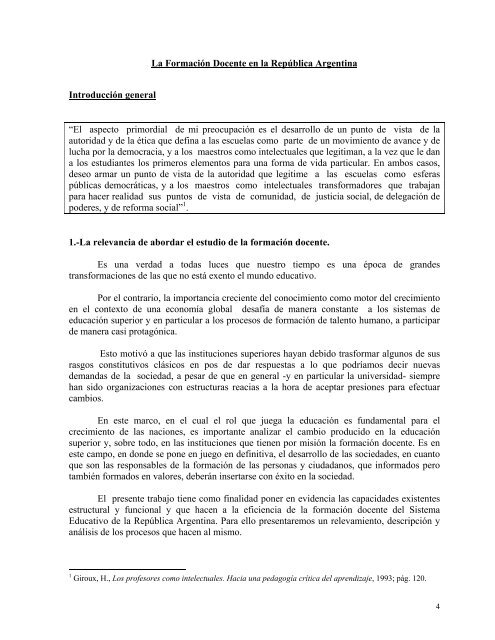 LA FORMACION DOCENTE EN LA REPUBLICA ARGENTINA ... - OEI