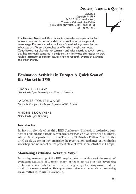 Evaluation Activities in Europe: A Quick Scan of the Market in ... - OEI