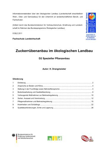 Zuckerrübenanbau im ökologischen Landbau ... - Oekolandbau.de