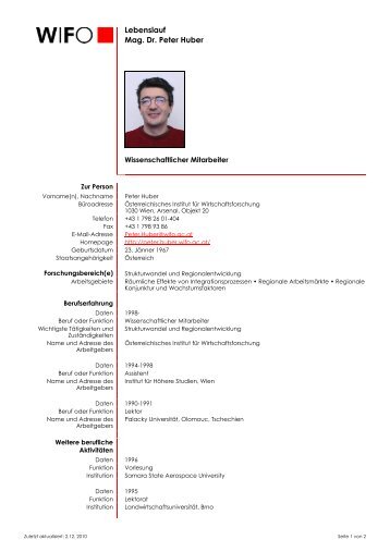 Lebenslauf Mag. Dr. Peter Huber