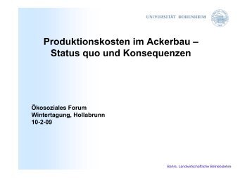 Produktionskosten im Ackerbau - Ãkosoziales Forum
