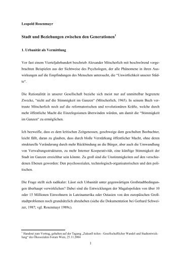 Stadt und Beziehungen zwischen den Generationen - Ãkosoziales ...