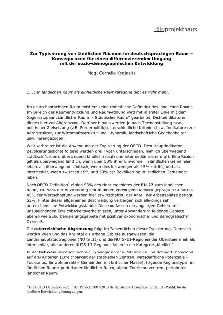 Zur Typisierung von lÃ¤ndlichen RÃ¤umen im deutschsprachigen Raum