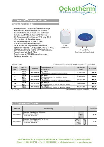 Preisliste Boiler-Programm 2013 - AEH Oekotherm