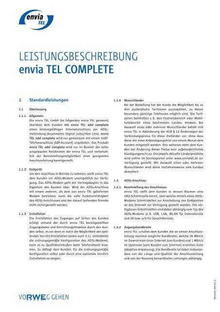 Leistungsbeschreibung envia TEL adsl complete - Envia TEL GmbH