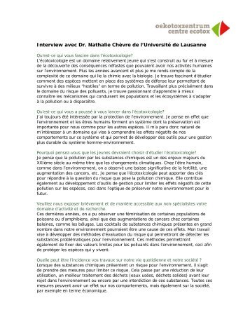 Interview avec Dr. Nathalie Chèvre de l'Université ... - Oekotoxzentrum