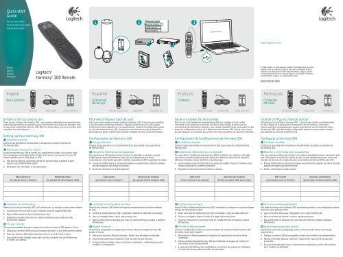 Quick-start Guide Logitech® Harmony® 300 Remote English - Datatail