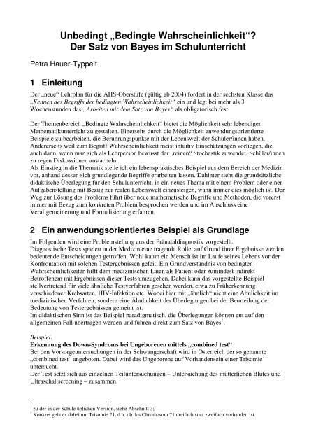 Unbedingt âBedingte Wahrscheinlichkeitâ? Der Satz von Bayes im ...