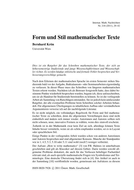 218 - Ãsterreichische Mathematische Gesellschaft