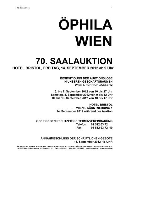 70. saalauktion - Ãphila Wien