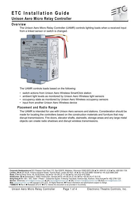 Unison Aero Micro Relay Controller Installation Guide - ETC