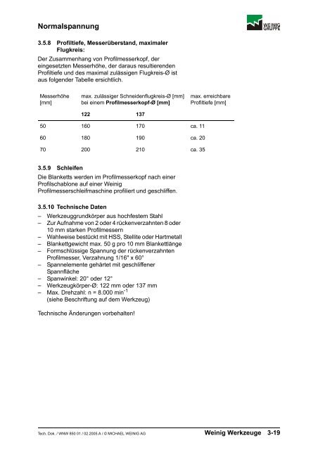 Weinig Werkzeuge - OERTLI Werkzeuge AG