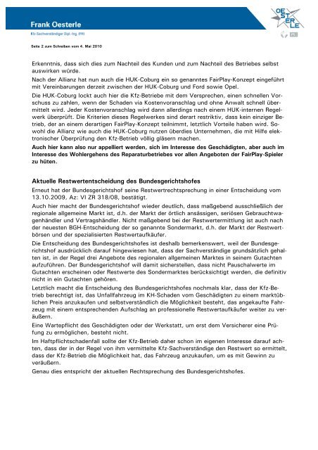 Informations-Rundschreiben vom 05. Mai 2010 - Frank Oesterle