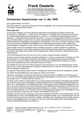 Informationsschreiben vom 11. Mai 2005 - Frank Oesterle