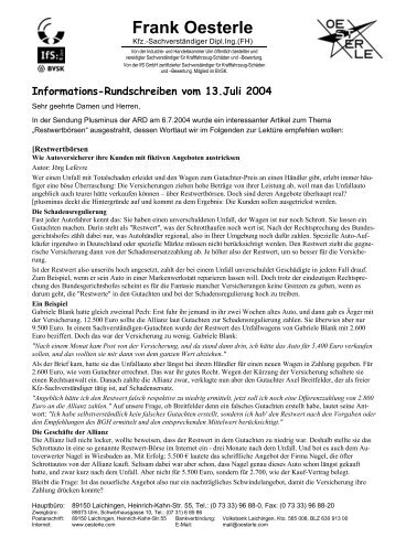 Informationsschreiben vom 13. Juli 2004 - Frank Oesterle