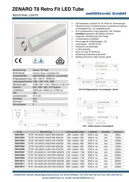 ZENARO T8 Retro Fit LED Tube - oettlitronic