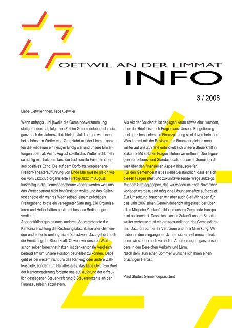 Ausgabe 3/2008 - Gemeinde Oetwil an der Limmat