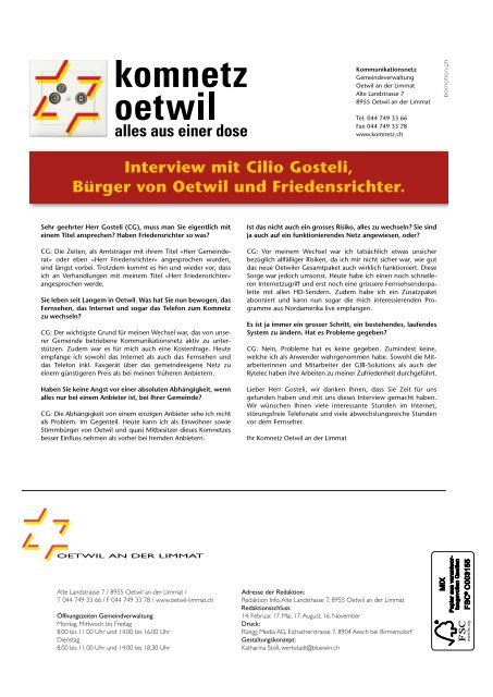 Ausgabe 4/2012 - Gemeinde Oetwil an der Limmat