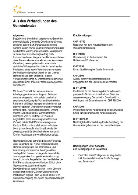 Ausgabe 4/2012 - Gemeinde Oetwil an der Limmat