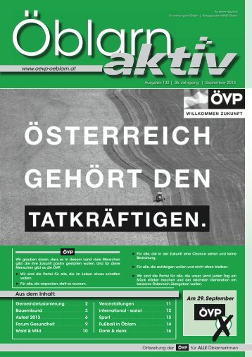 www.oevp-oeblarn.at Aus dem Inhalt: Am 29. September - Ã–VP Ã–blarn