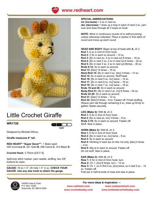 Little Crochet Giraffe - Red Heart Yarn