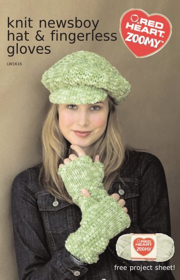 knit newsboy hat & fingerless gloves - Coats & Clark