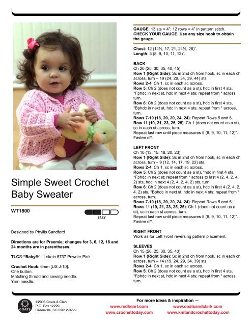 Simple Sweet Crochet Baby Sweater - Coats & Clark
