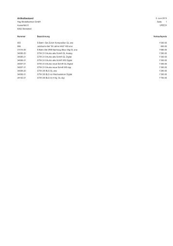 Lagerliste Fertigmodelle - EYRO Modellbahn GmbH