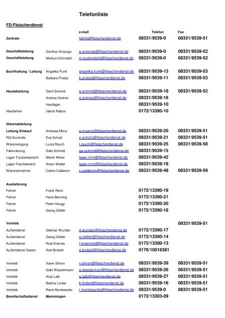 FD Telefonliste 07.12.12 - Fleischerdienst Memmingen