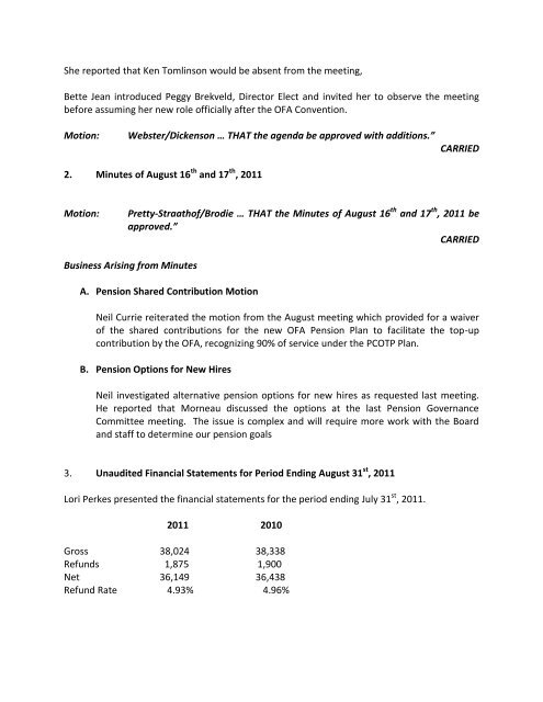 OFA Board of Directors Minutes - Ontario Federation of Agriculture