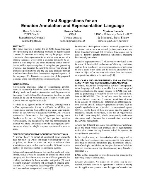 First Suggestions for an Emotion Annotation and ... - OFAI