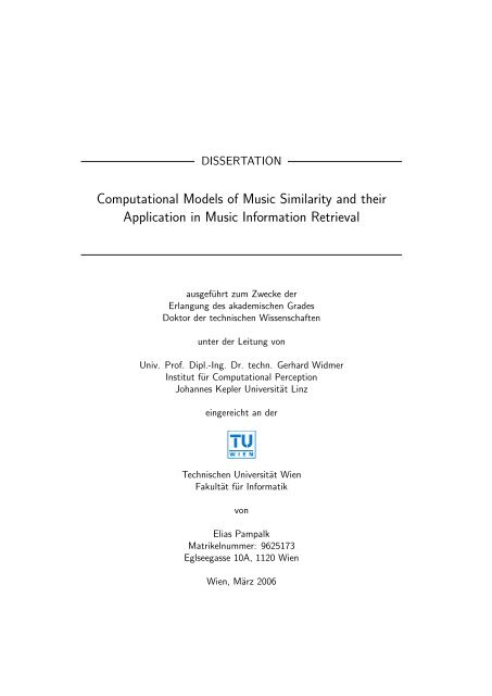 Computational Models of Music Similarity and their ... - OFAI