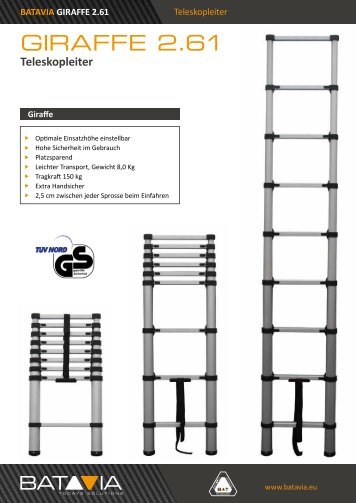 Datenblatt GIRAFFE 2.61m Teleskopleiter - TÜV/GS