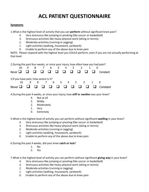 ACL PATIENT QUESTIONNAIRE
