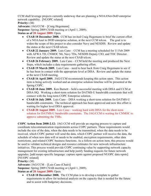 COPC Action Items (as of 20 August 2009) Spring 2009 Action Items ...