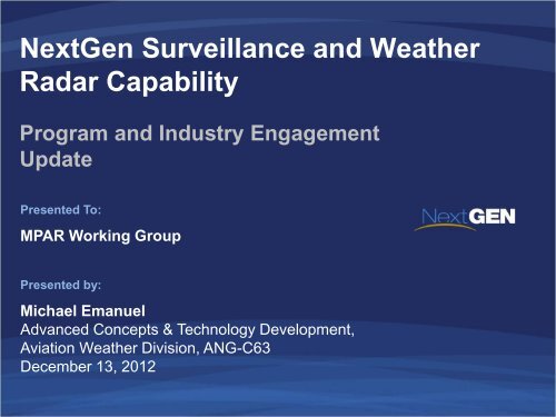 NextGen Surveillance and Weather Radar Capability - NOAA