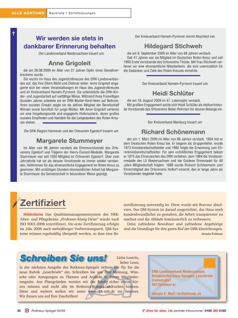 Rotkreuz-Spiegel 2009-4 - DRK Landesverband Niedersachsen