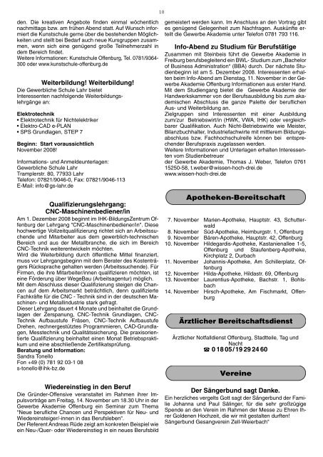 Mitteilungsblatt der Ortsverwaltung Zell-Weierbach